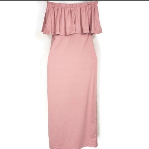 Pink Ruffled Bodycon fitted Midi Dress mauve Med - Picture 3 of 3